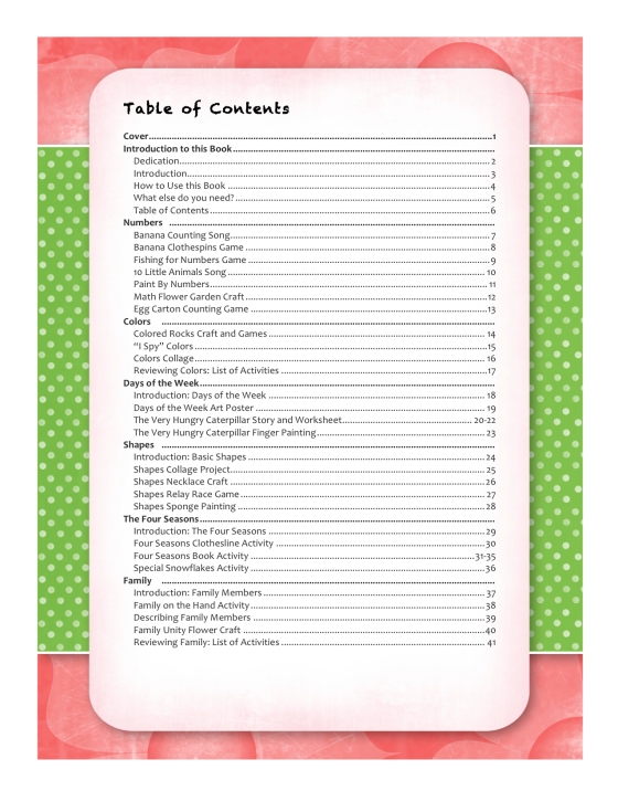 TABLE OF CONTENTS Etsy Picture